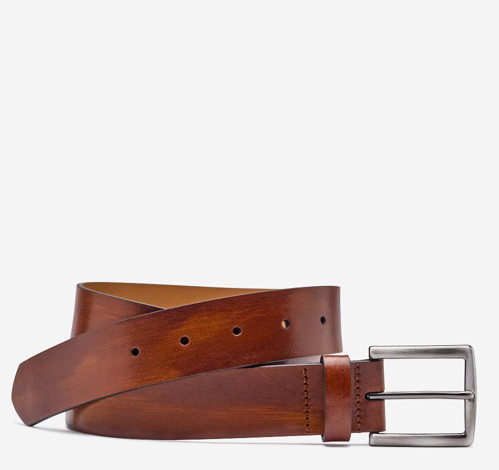 johnston & murphy Hand-Stained Flat-Edge Belt Brown