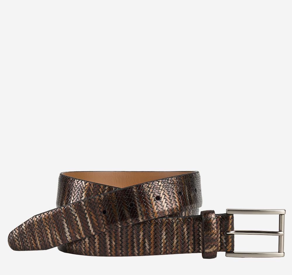 johnston & murphy Herringbone Embossed Belt Brown