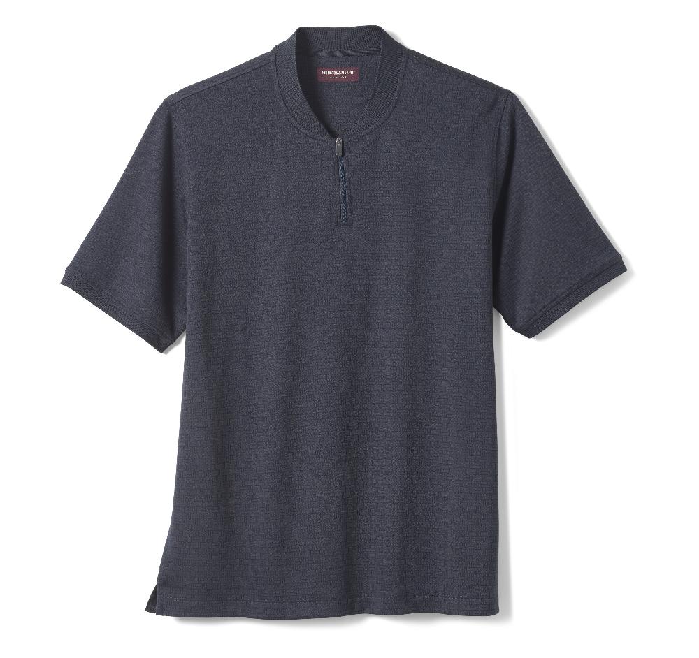 Johnston & Murphy Jacquard Zip Polo Navy