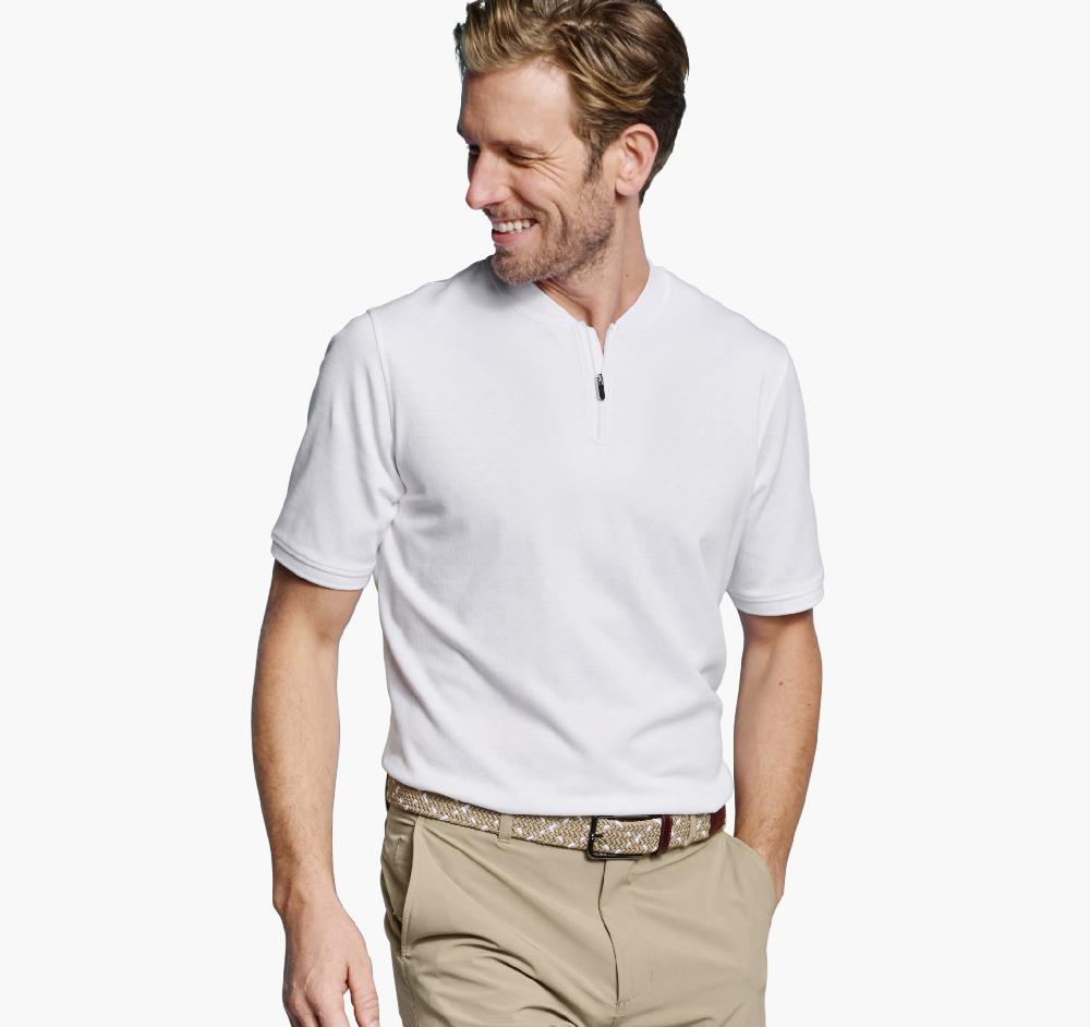 Johnston & Murphy Jacquard Zip Polo White