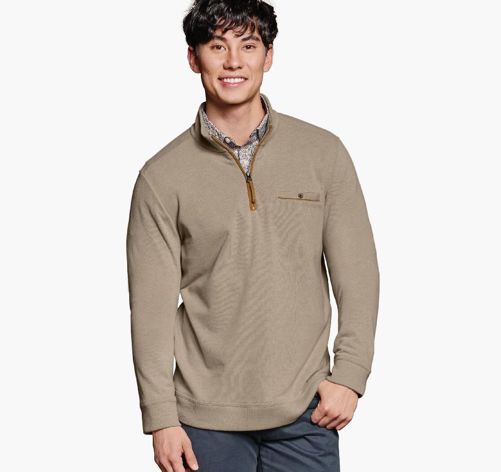 johnston & murphy Knit Quarter-Zip Oatmeal