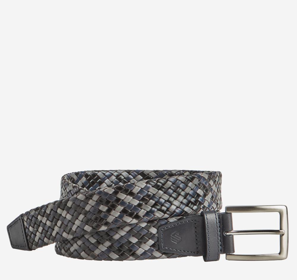 johnston & murphy Leather Woven Belt Navy Multi