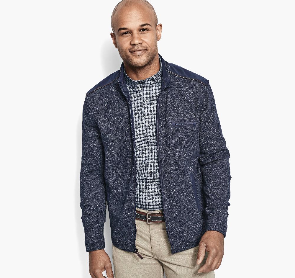 johnston & murphy Melange Knit Full-Zip Navy