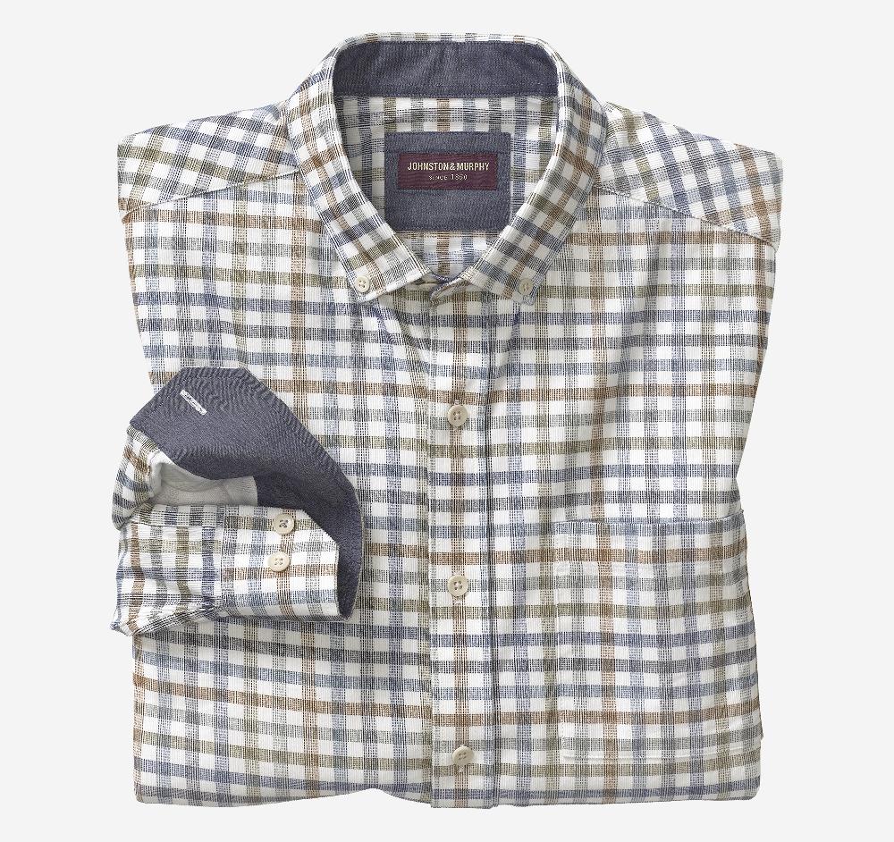 johnston & murphy Plaid Corduroy Shirt Ivory Plaid