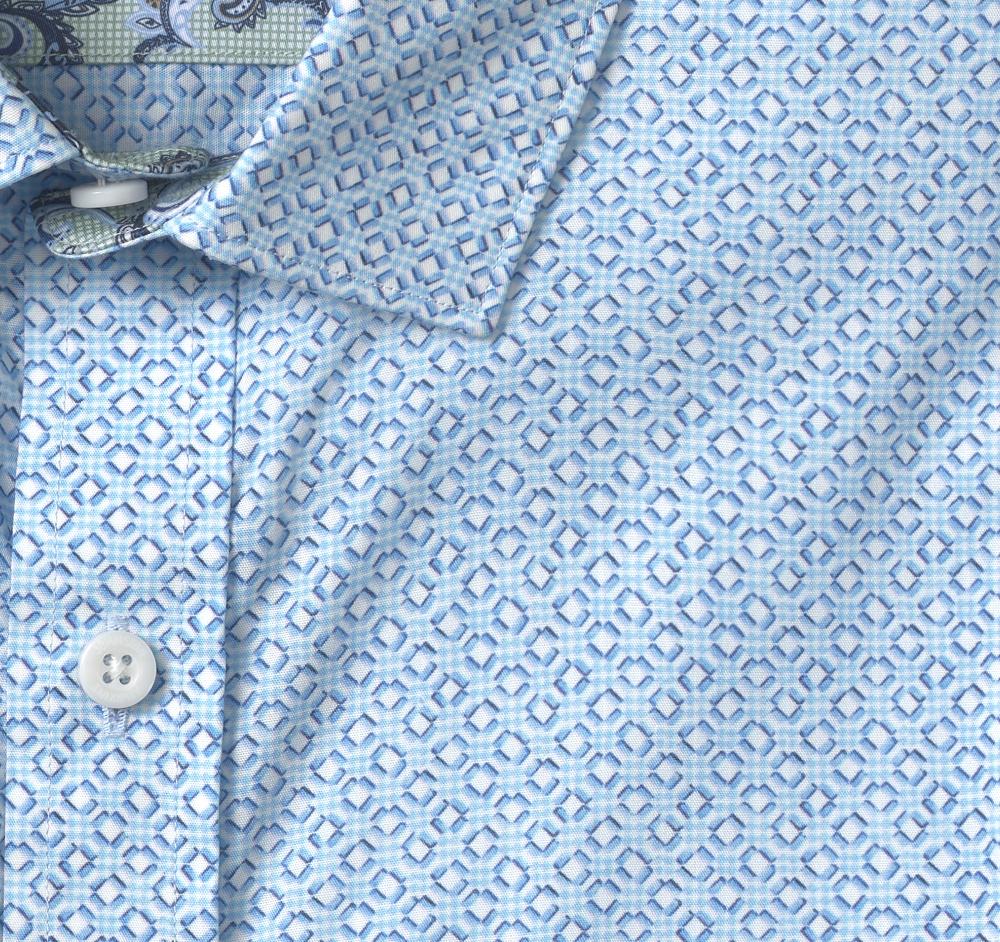 Johnston & Murphy Printed Cotton Shirt Blue Diamond