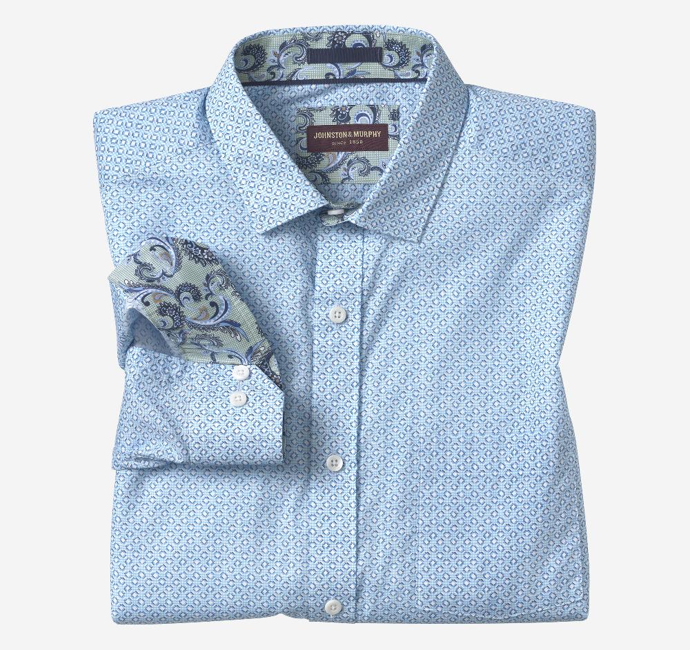johnston & murphy Printed Cotton Shirt Blue Diamond