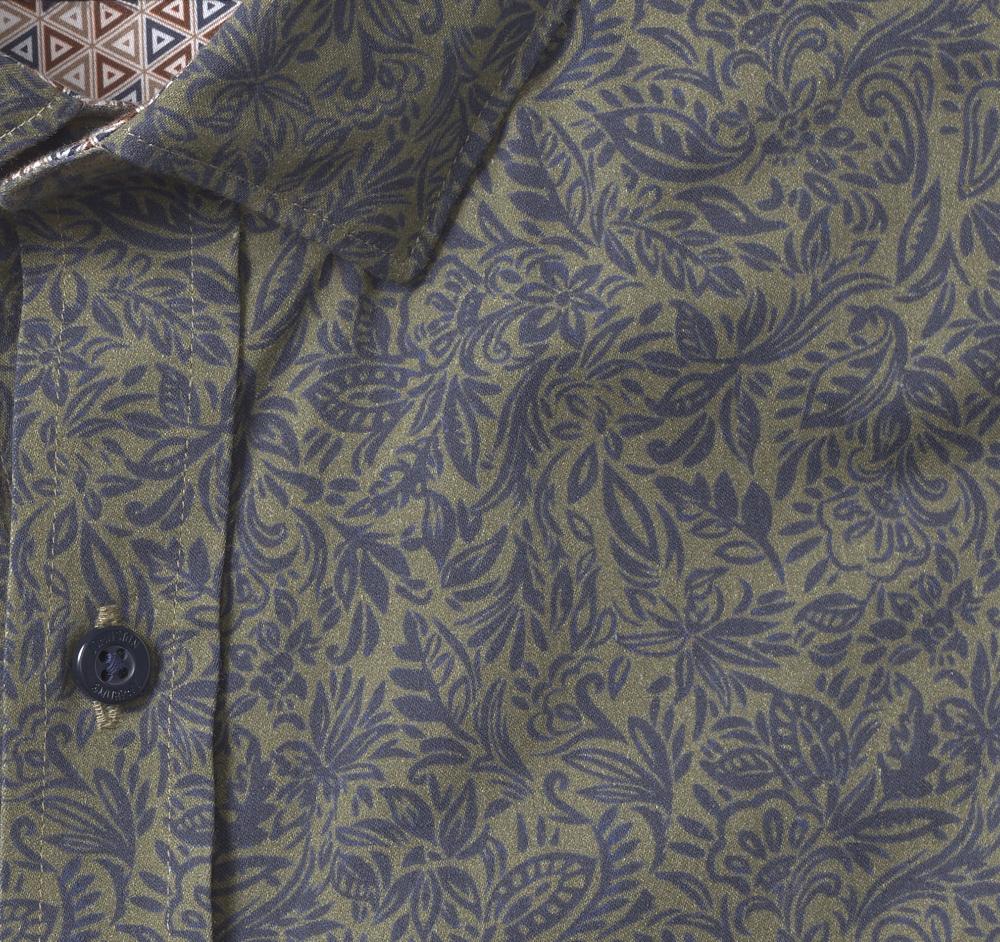 Johnston & Murphy Printed Cotton Shirt Olive Foliage