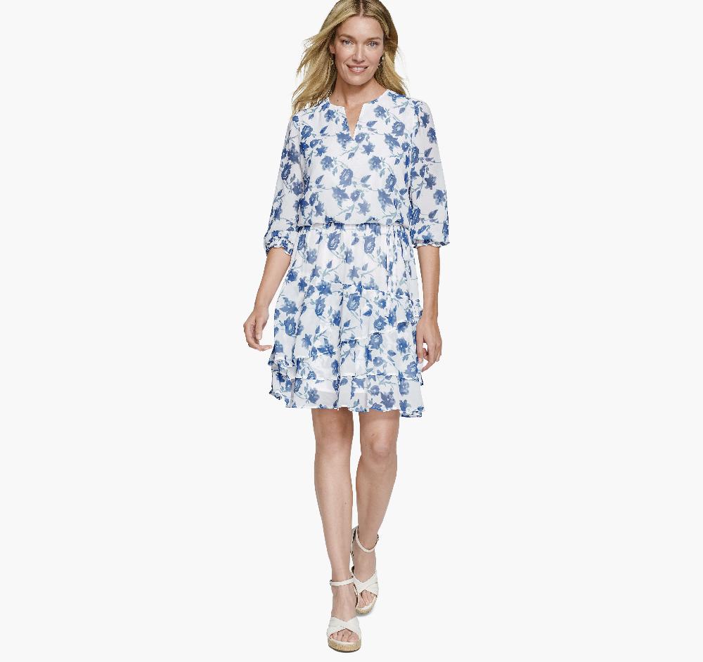 Johnston & Murphy Printed Tiered Dress Blue Floral