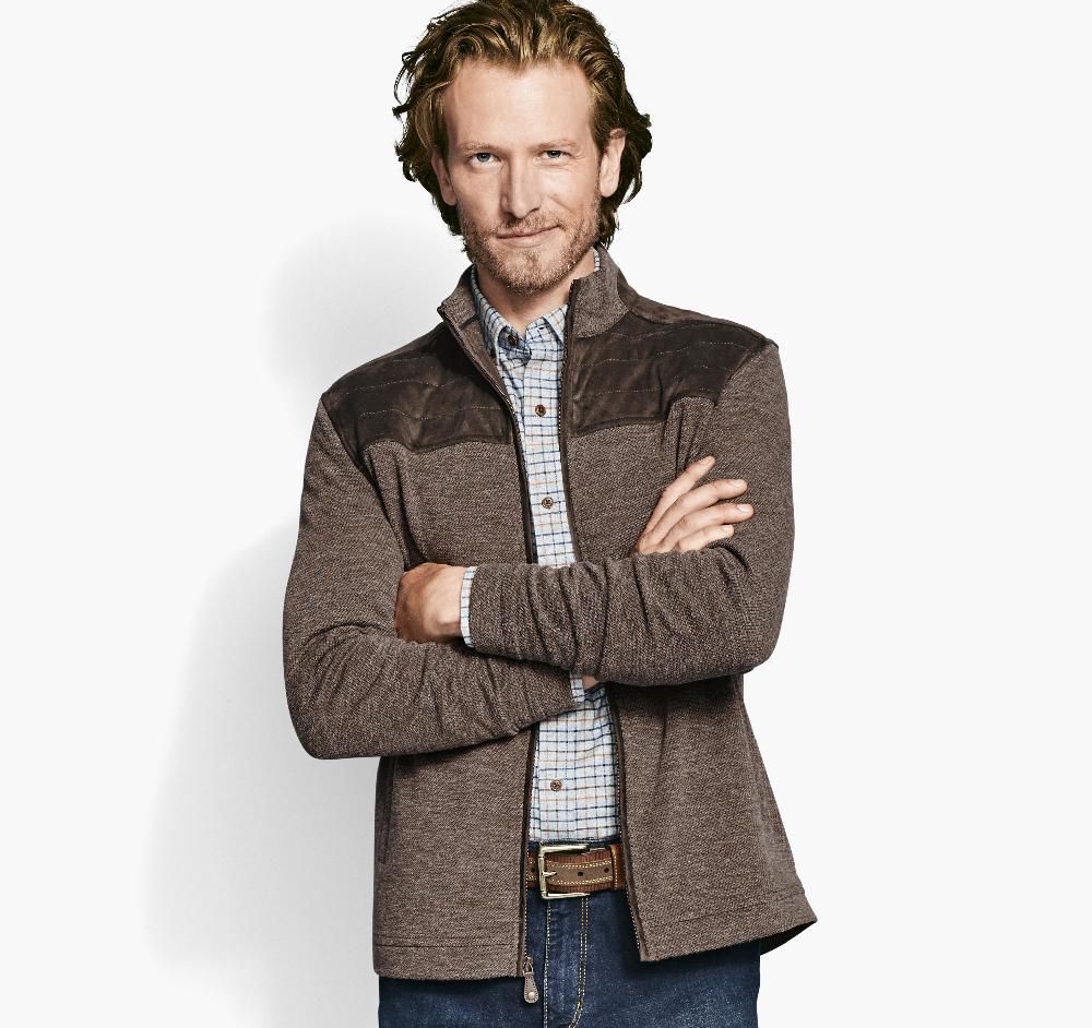 johnston & murphy Quilted-Yoke Full-Zip Brown