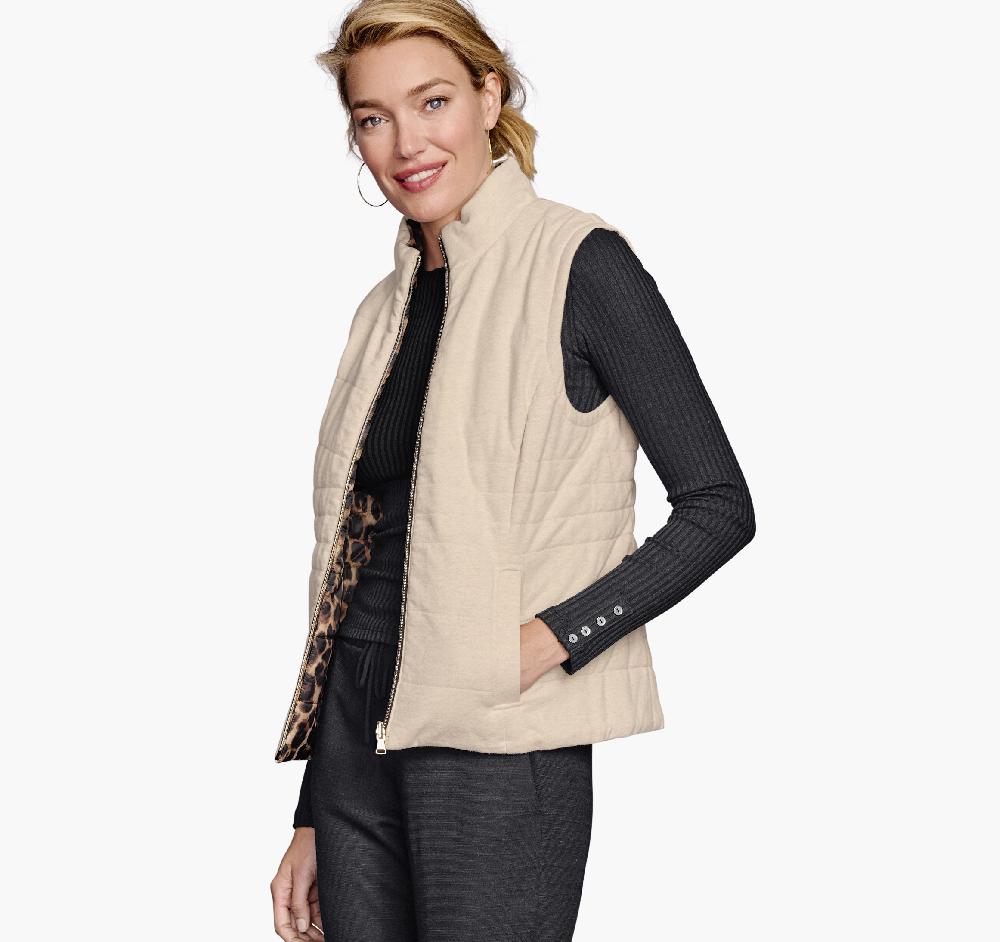 Johnston & Murphy Reversible Vest Cream/Leopard
