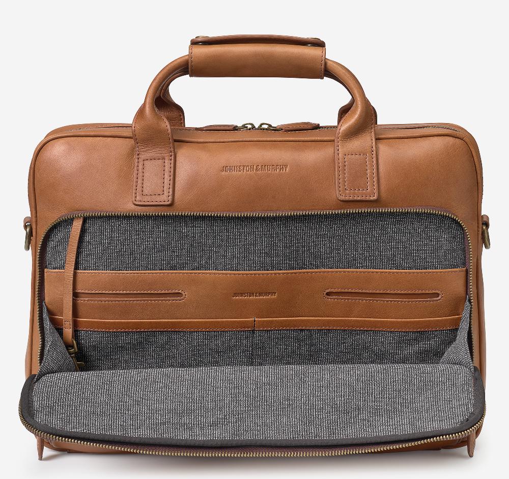 Johnston & Murphy Rhodes Briefcase Tan Full Grain