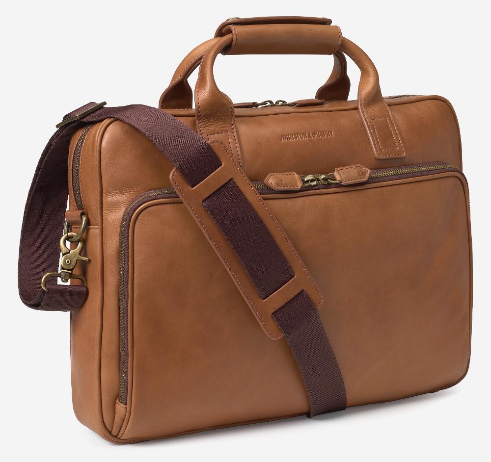 Johnston & Murphy Rhodes Briefcase Tan Full Grain