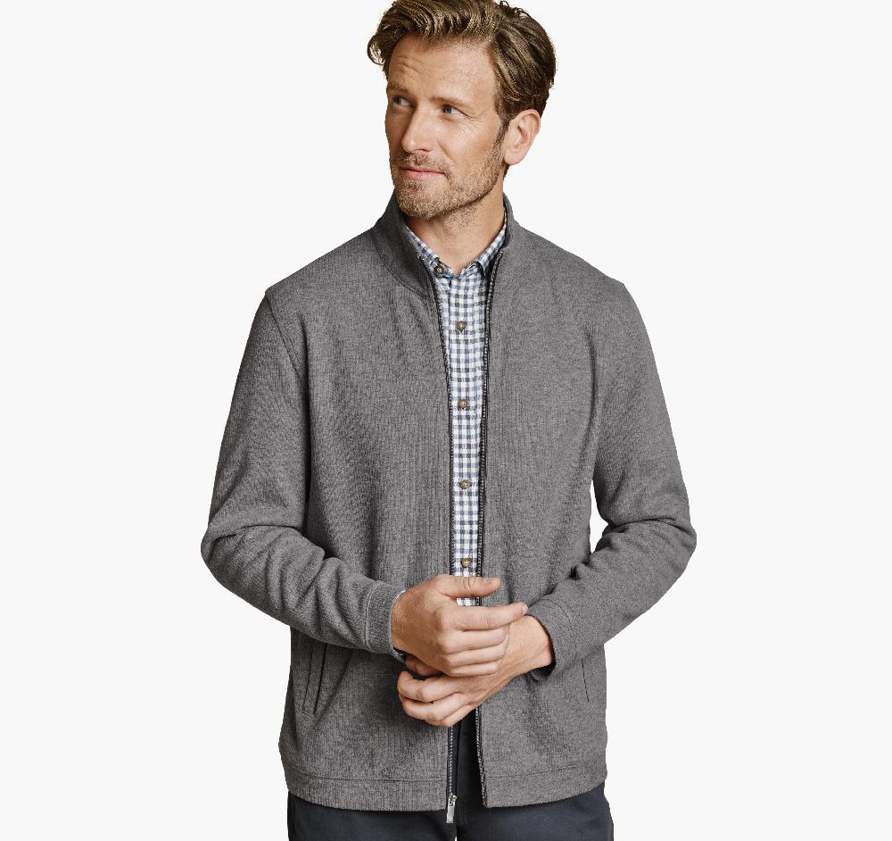 Johnston & Murphy Ribbed Full-Zip Gray