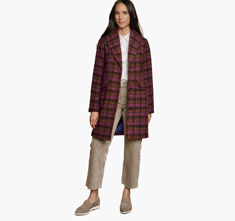 Johnston & Murphy Shawl Collar Plaid Coat Pink/Brown