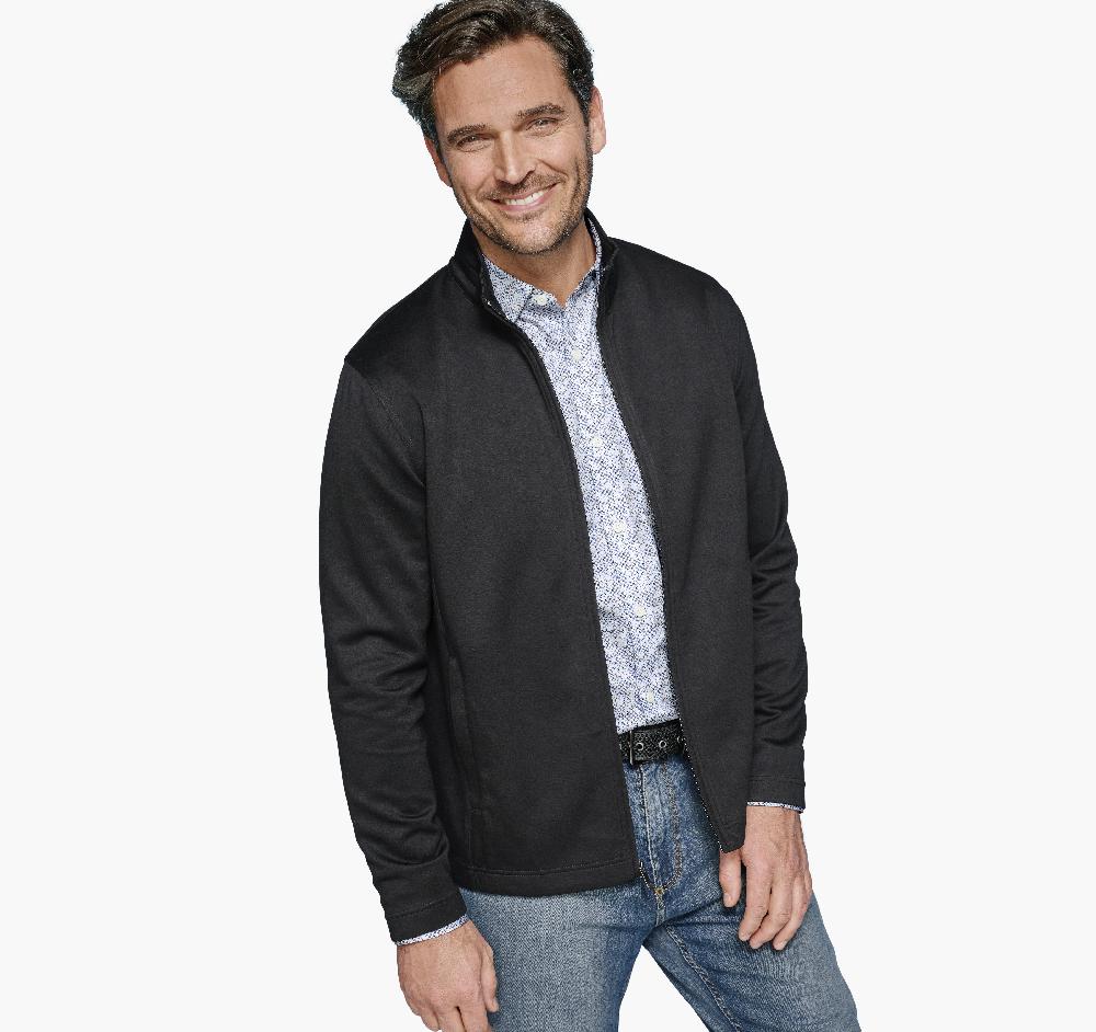 johnston & murphy Solid Full-Zip Knit Jacket Black