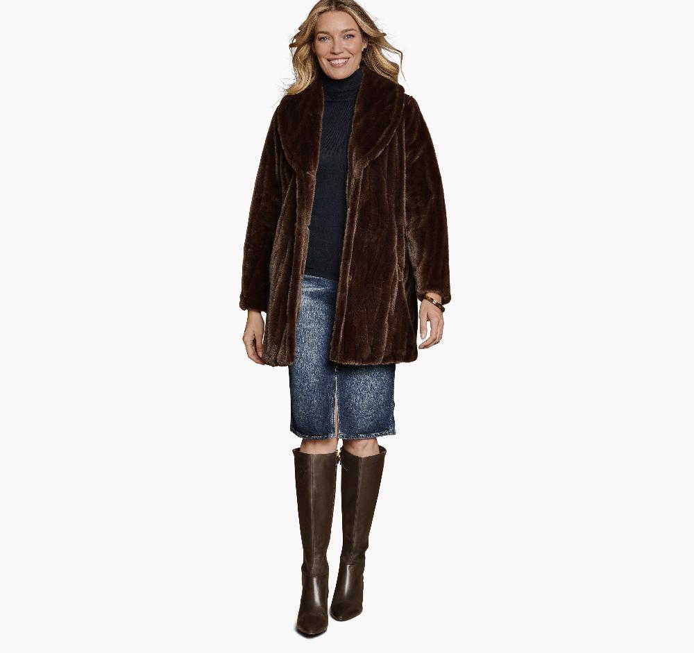 Johnston & Murphy Textured Faux-Fur Coat Dark Brown