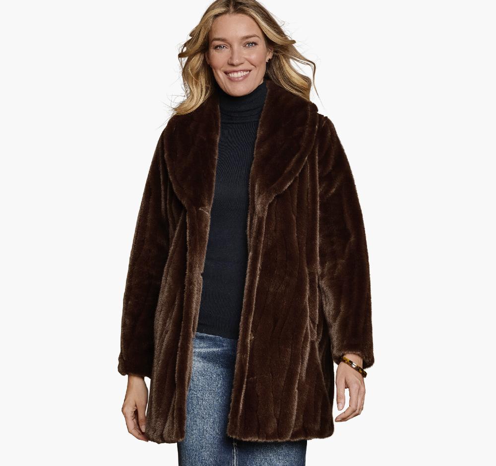 johnston & murphy Textured Faux-Fur Coat Dark Brown
