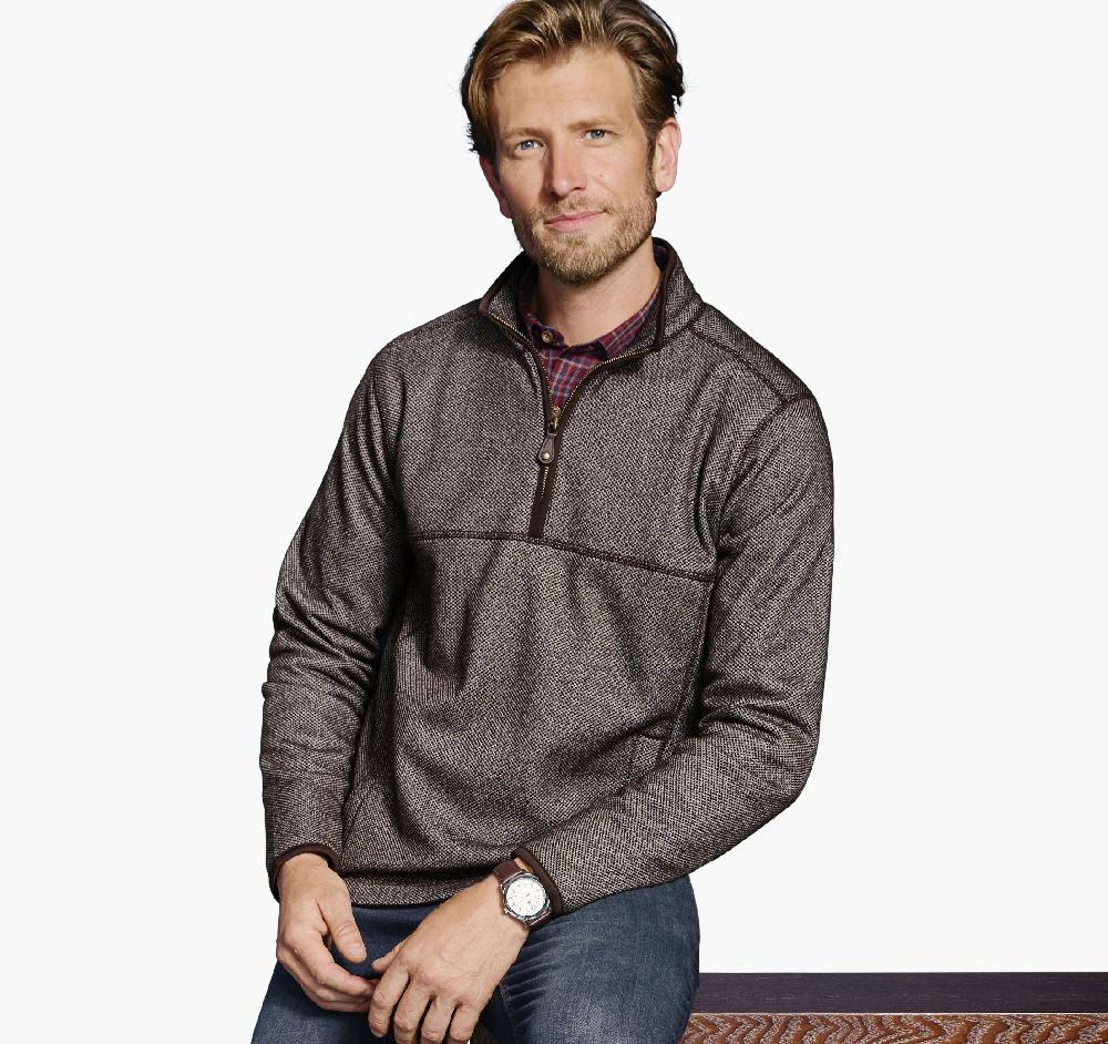 Johnston & Murphy Textured Fleece Quarter-Zip Brown