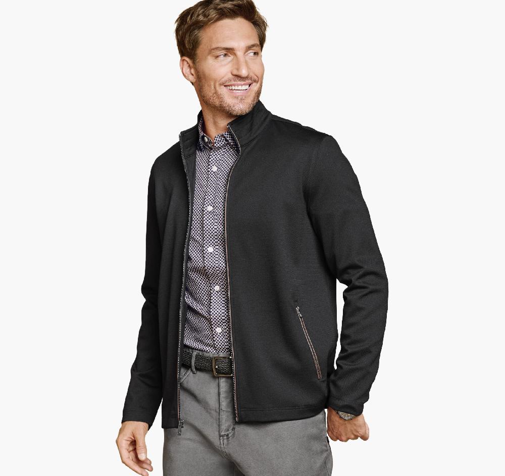 johnston & murphy Textured Solid Full Zip Black