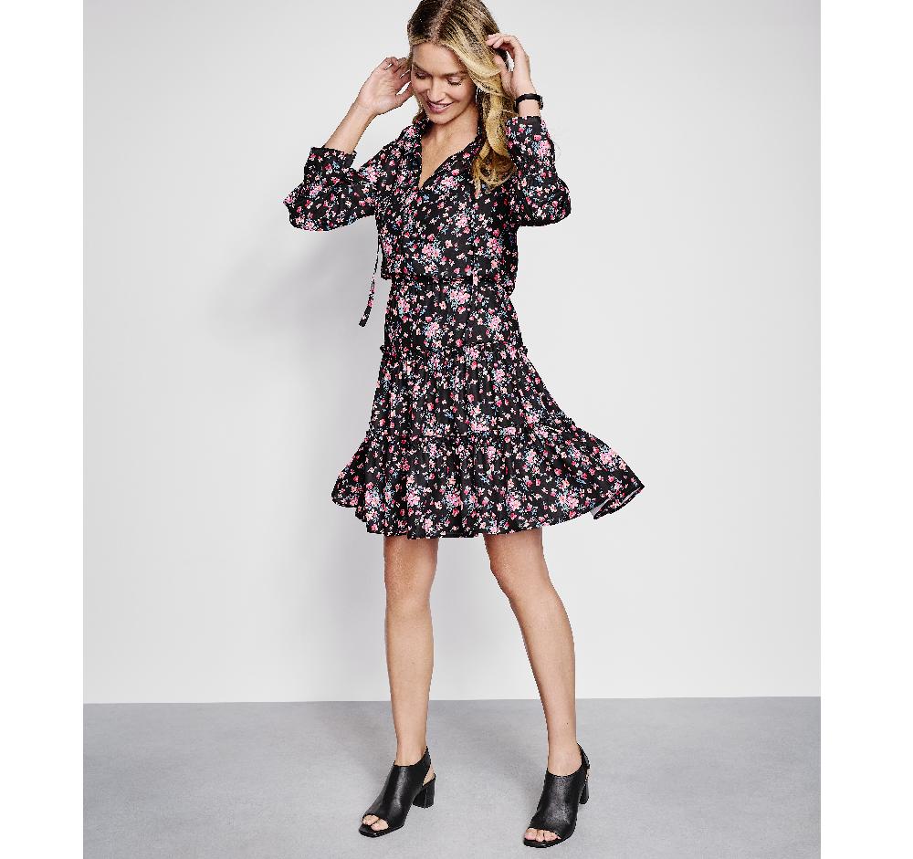 Johnston & Murphy Tiered Printed Dress Black/Pink
