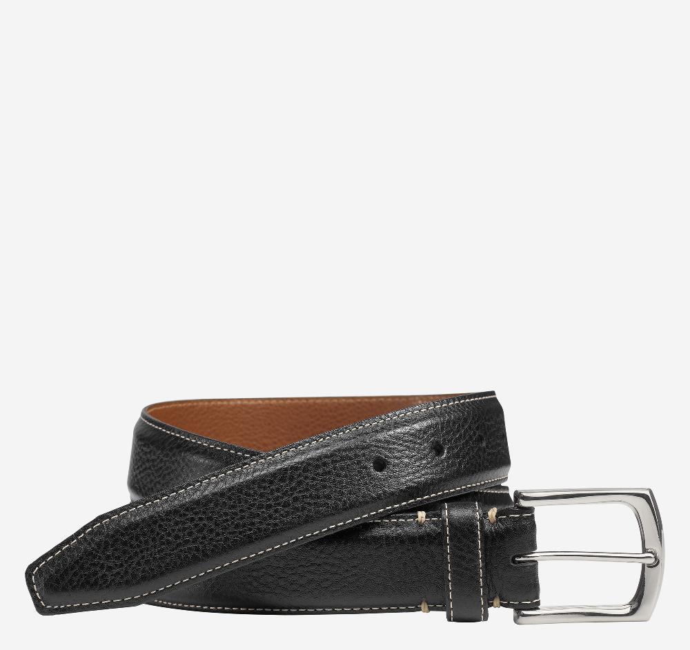 johnston & murphy Topstitched Leather Belt Black