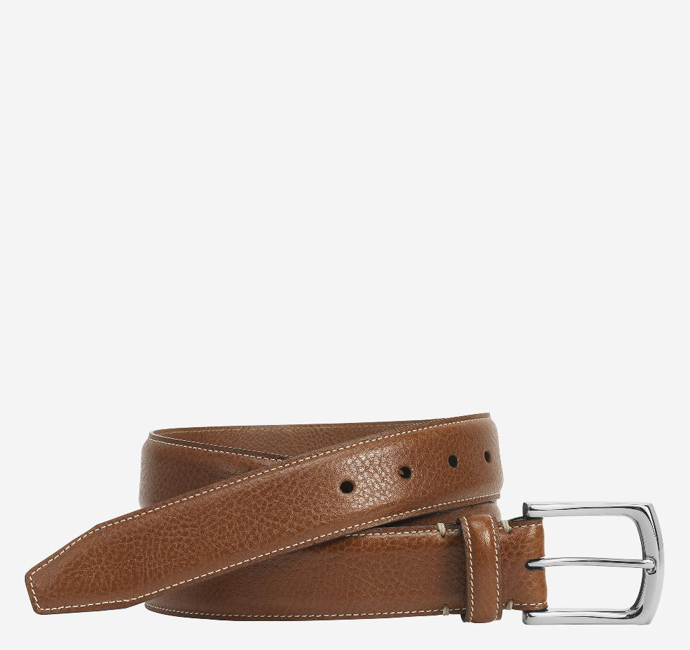 johnston & murphy Topstitched Leather Belt Tan