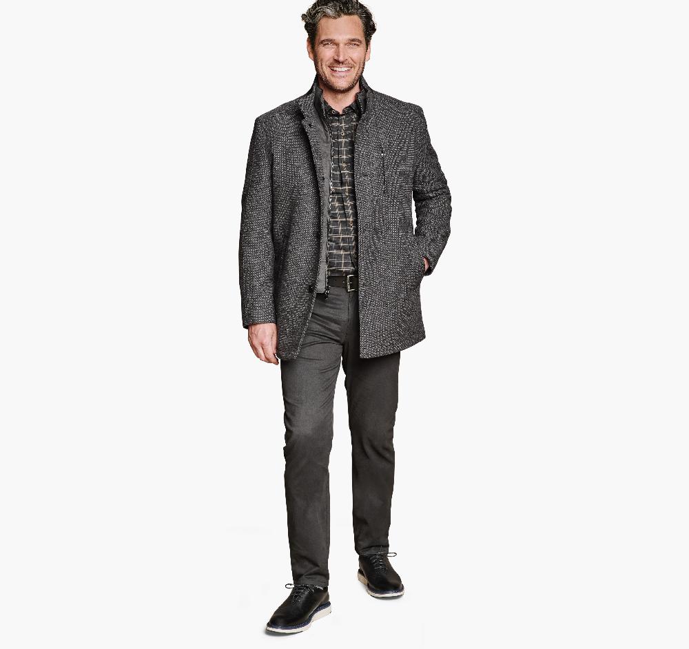 Johnston & Murphy Upton Car Coat Charcoal Mini Check