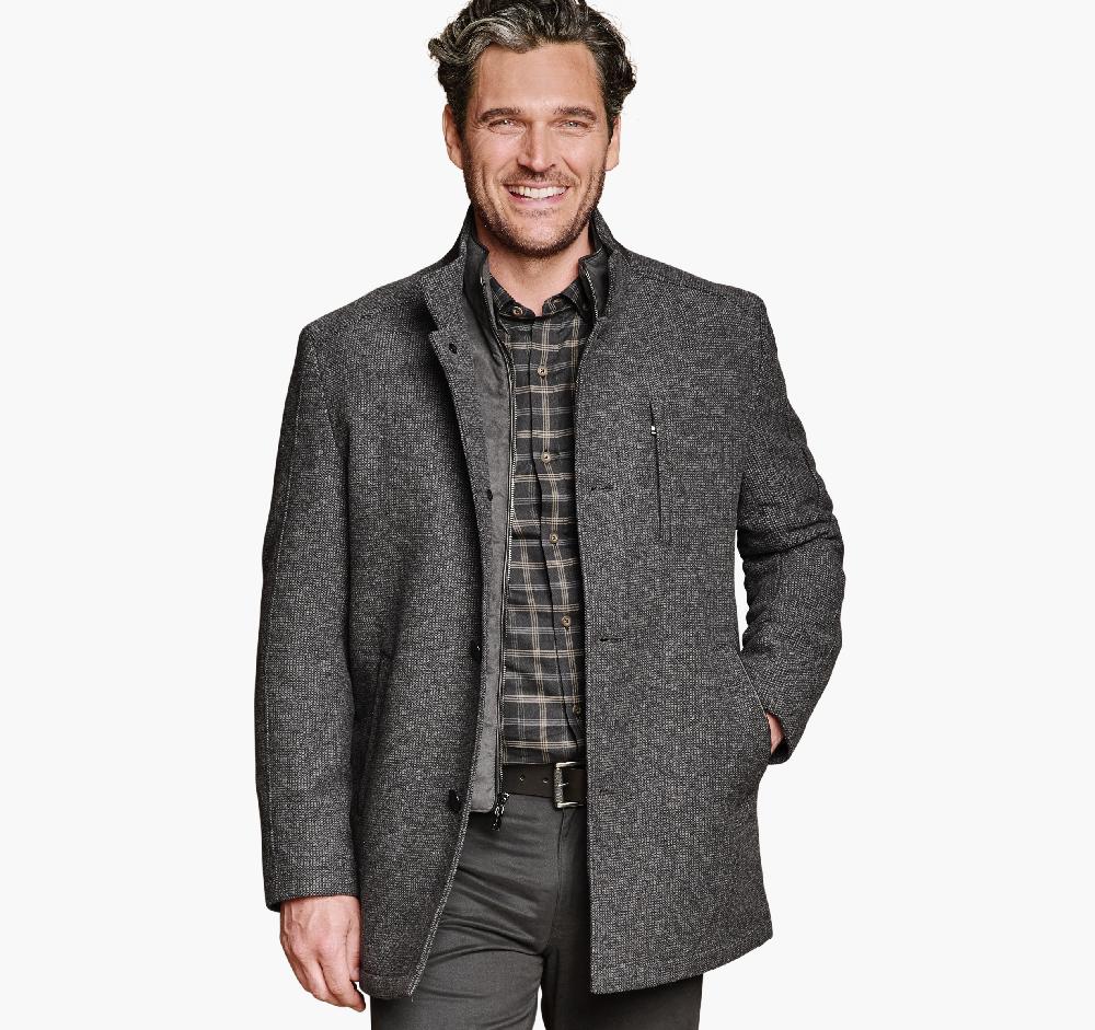 johnston & murphy Upton Car Coat Charcoal Mini Check