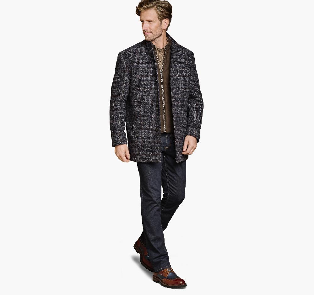 Johnston & Murphy Upton Car Coat Navy/Brown Plaid