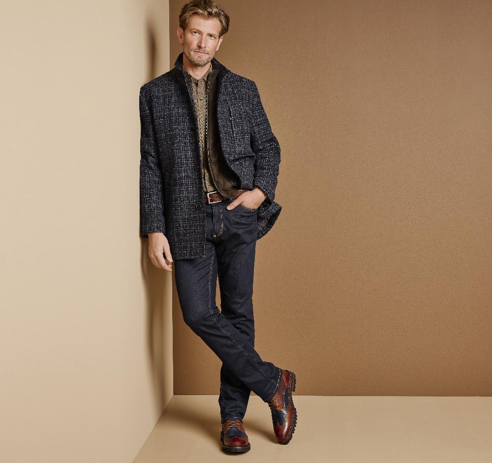 Johnston & Murphy Upton Car Coat Navy/Brown Plaid