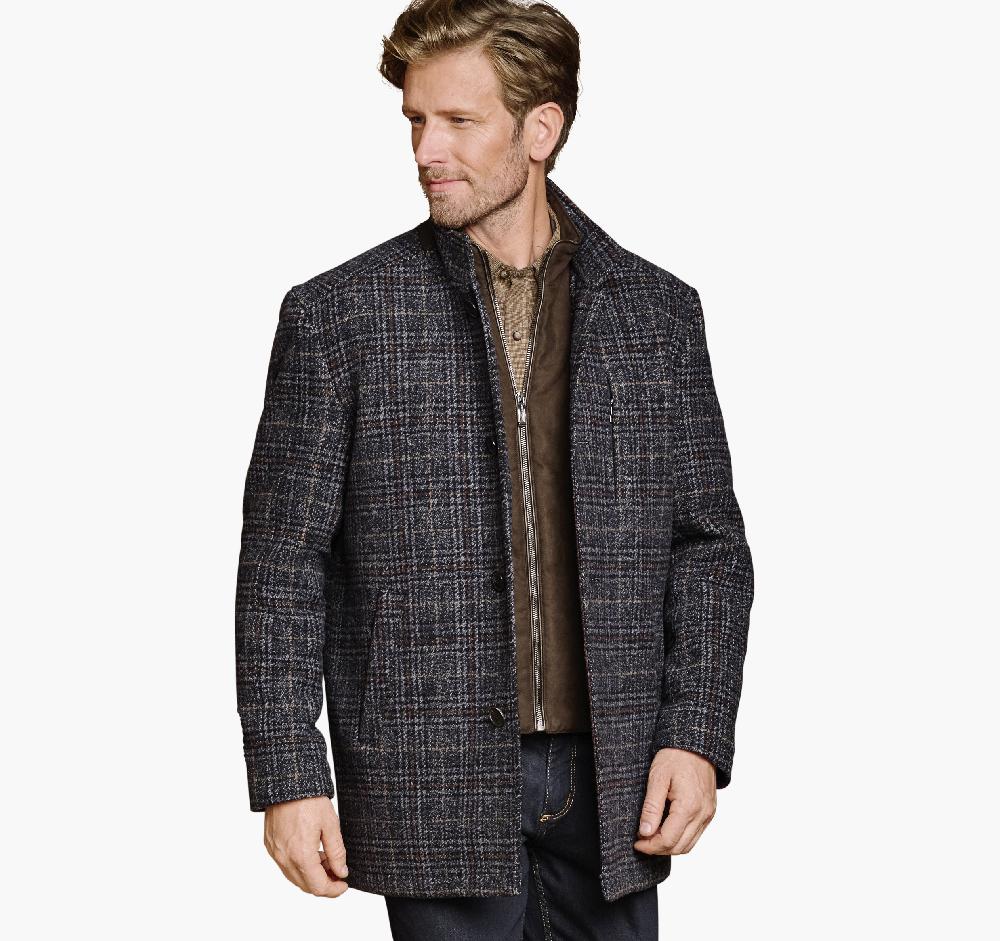 johnston & murphy Upton Car Coat Navy/Brown Plaid