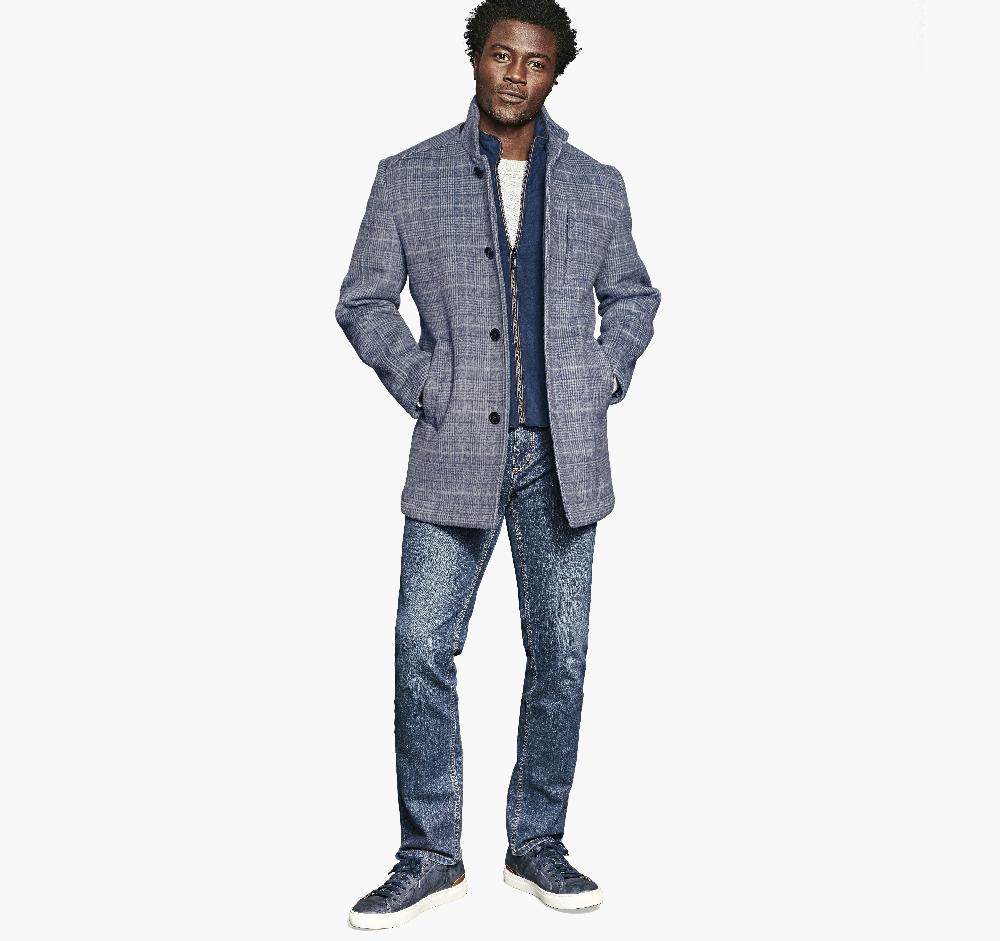 Johnston & Murphy Upton Car Coat Navy Plaid