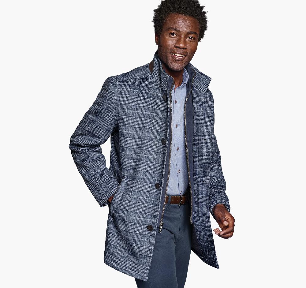 johnston & murphy Upton Car Coat Navy Plaid