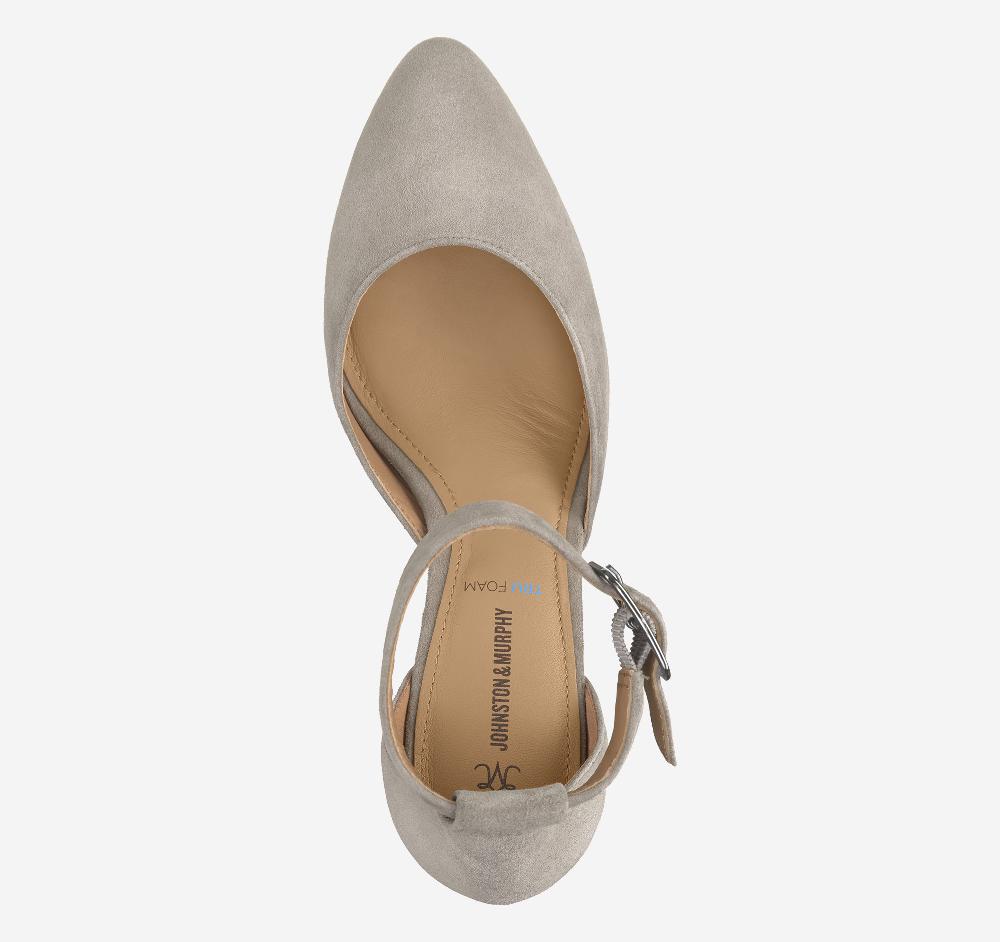 Johnston & Murphy Vicki Ankle Strap Taupe Kid Suede