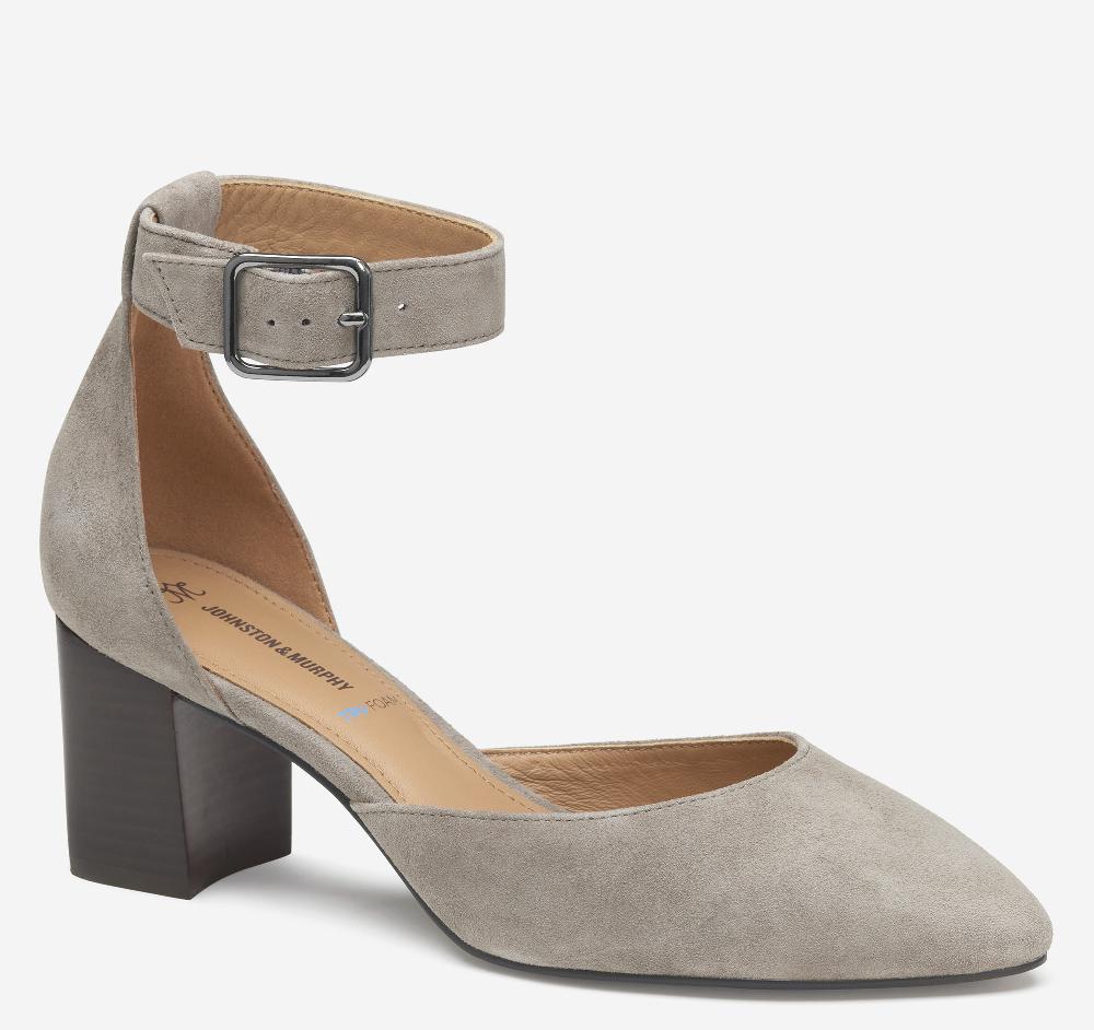 johnston & murphy Vicki Ankle Strap Taupe Kid Suede