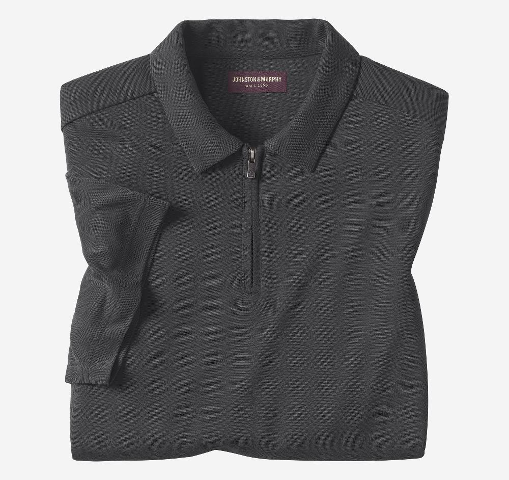 johnston & murphy Vintage Birdseye Zip Polo Black