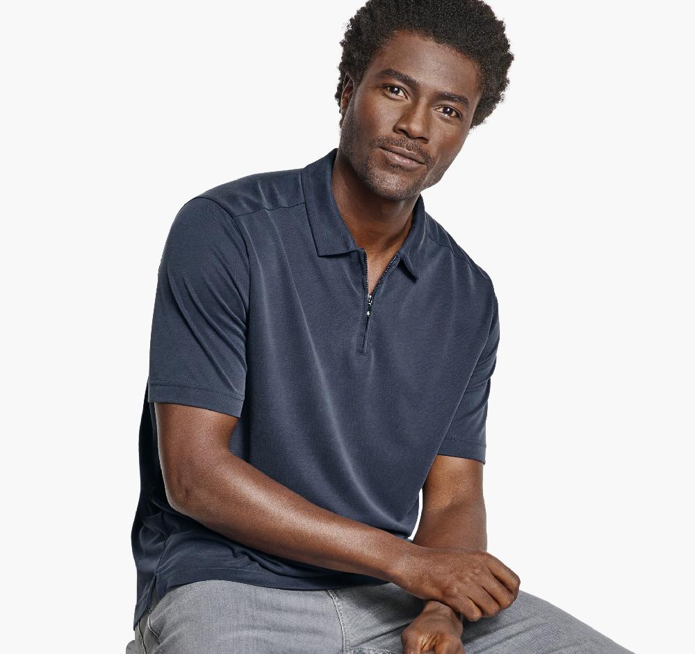 Johnston & Murphy Vintage Birdseye Zip Polo Navy