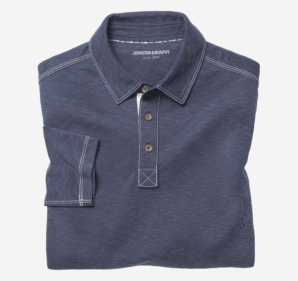 johnston & murphy Vintage Slub Long-Sleeve Polo Navy