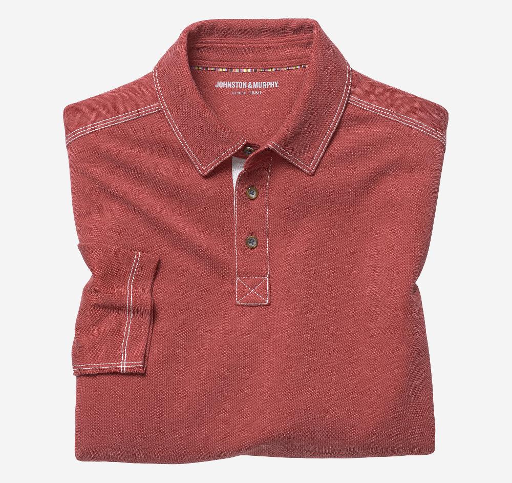 johnston & murphy Vintage Slub Long-Sleeve Polo Red
