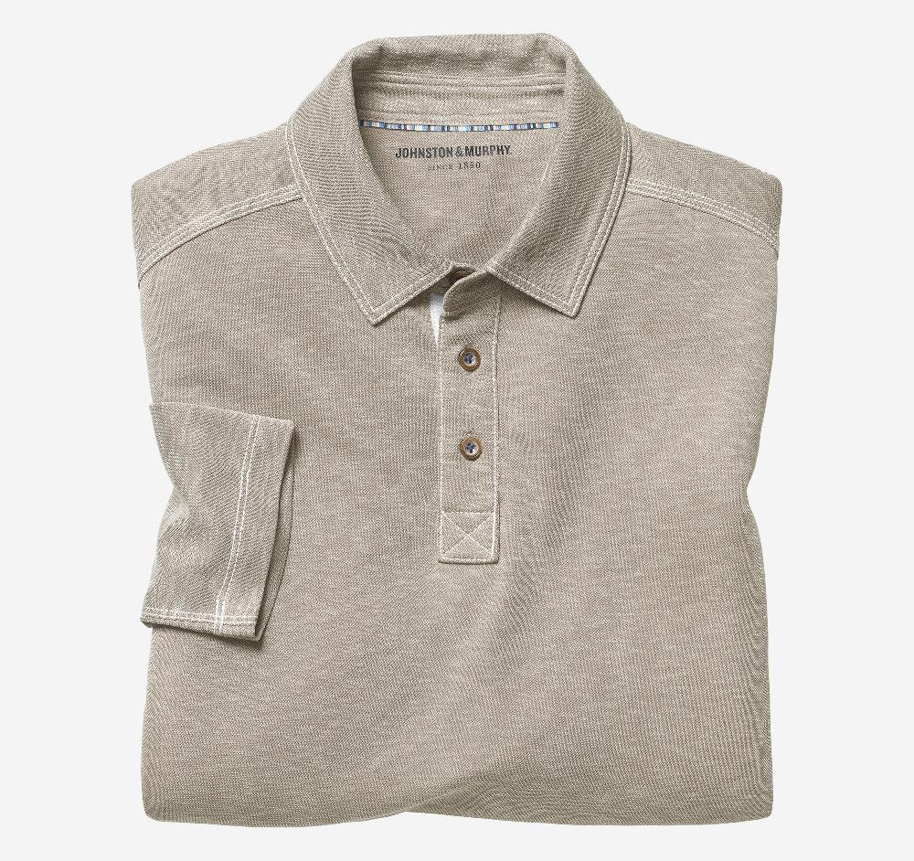 johnston & murphy Vintage Slub Long-Sleeve Polo Tan