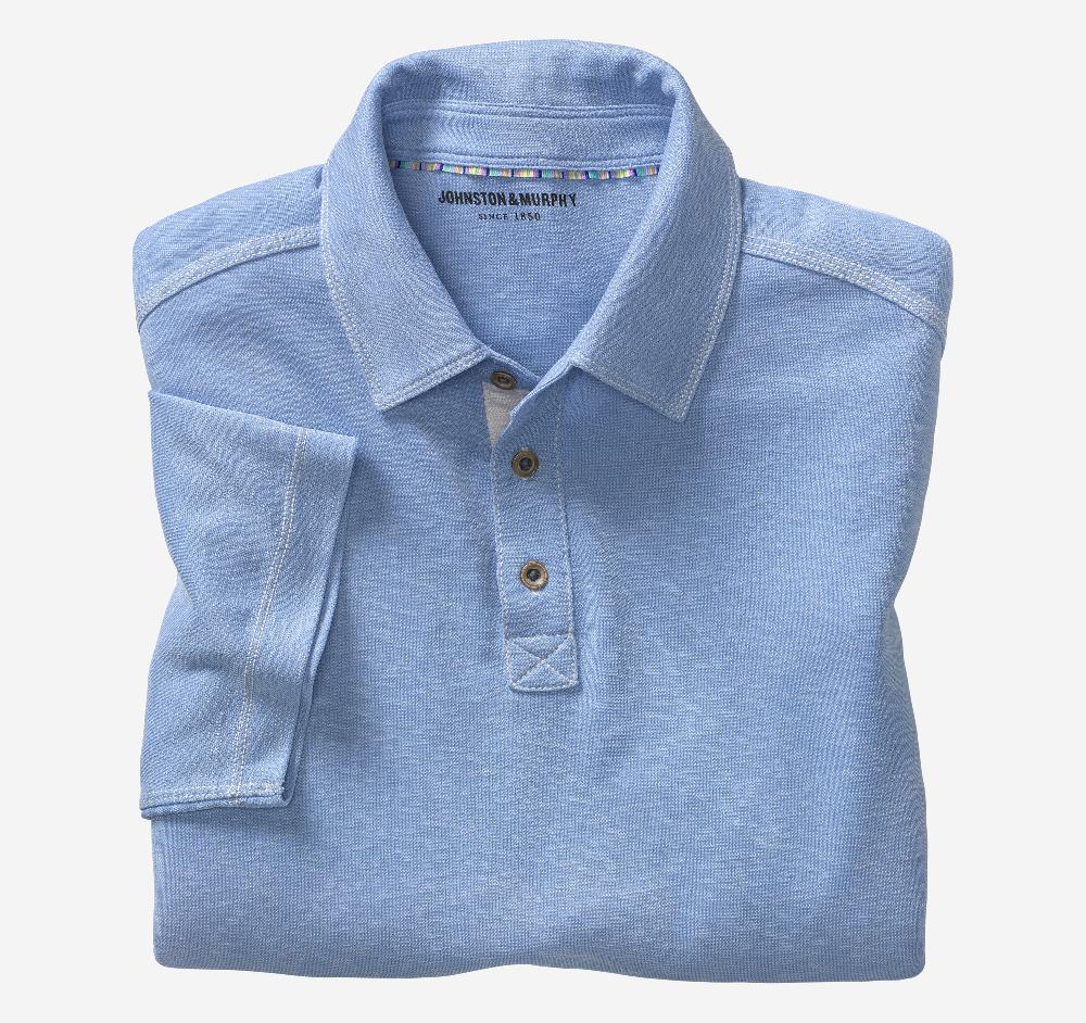 johnston & murphy Vintage Slub Polo Light Blue