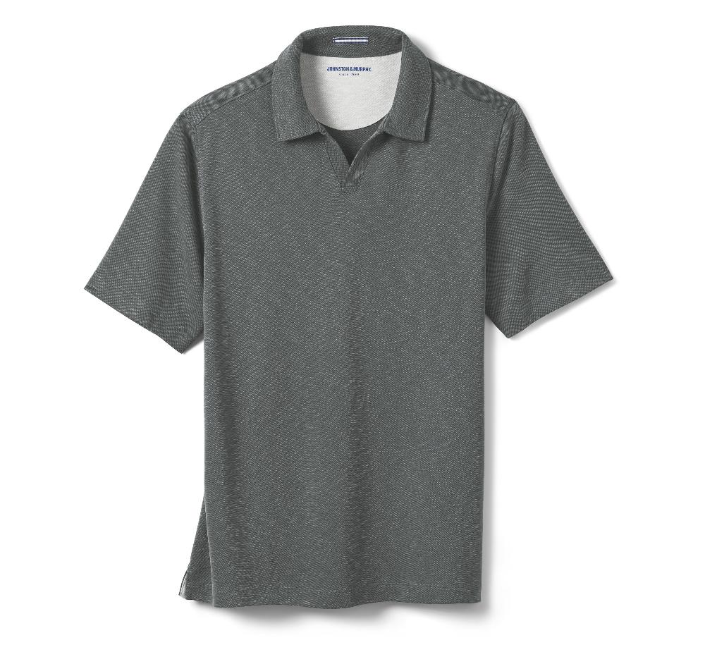 Johnston & Murphy Vintage Slub V-Neck Polo Charcoal