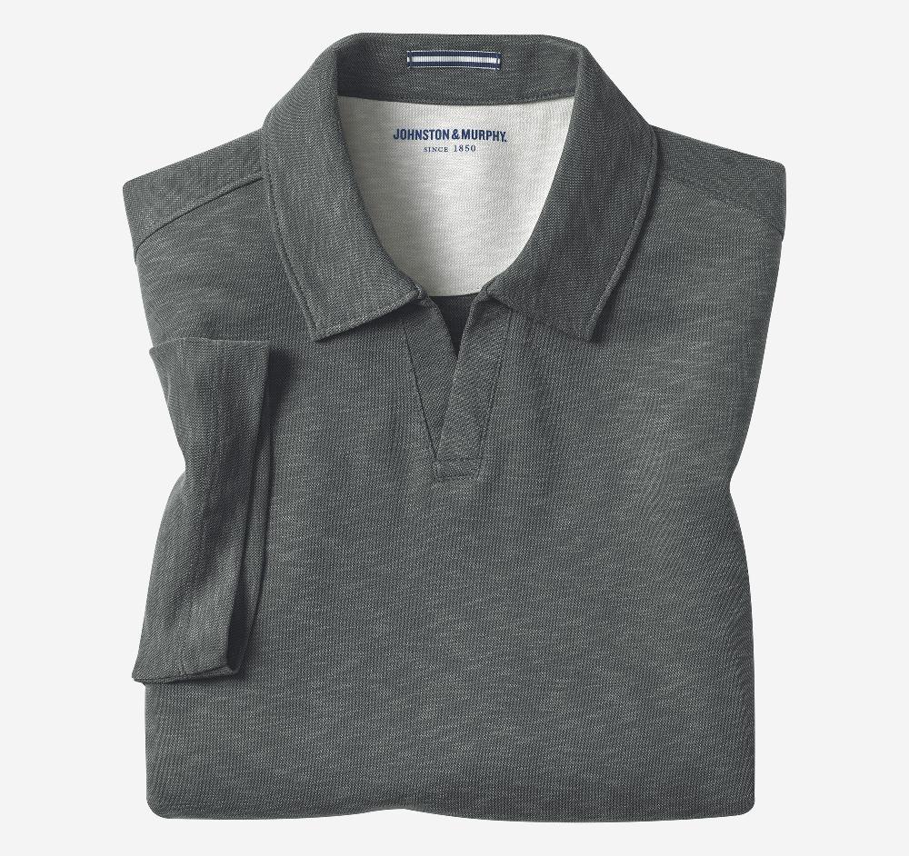 johnston & murphy Vintage Slub V-Neck Polo Charcoal