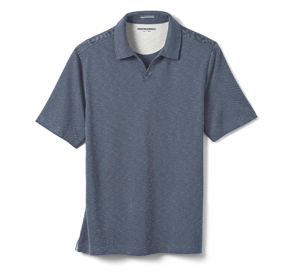 Johnston & Murphy Vintage Slub V-Neck Polo Navy