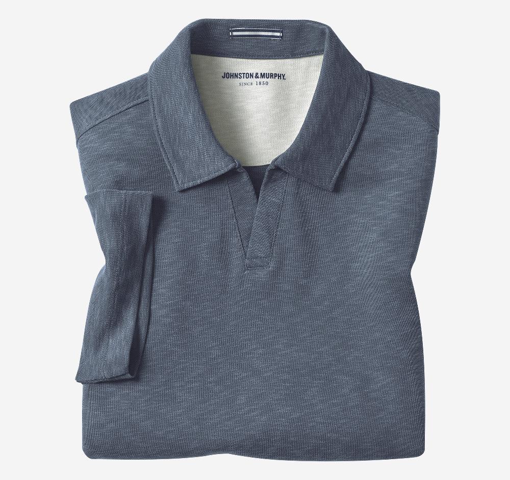 johnston & murphy Vintage Slub V-Neck Polo Navy