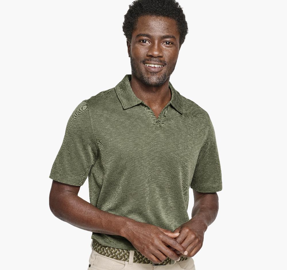 Johnston & Murphy Vintage Slub V-Neck Polo Olive