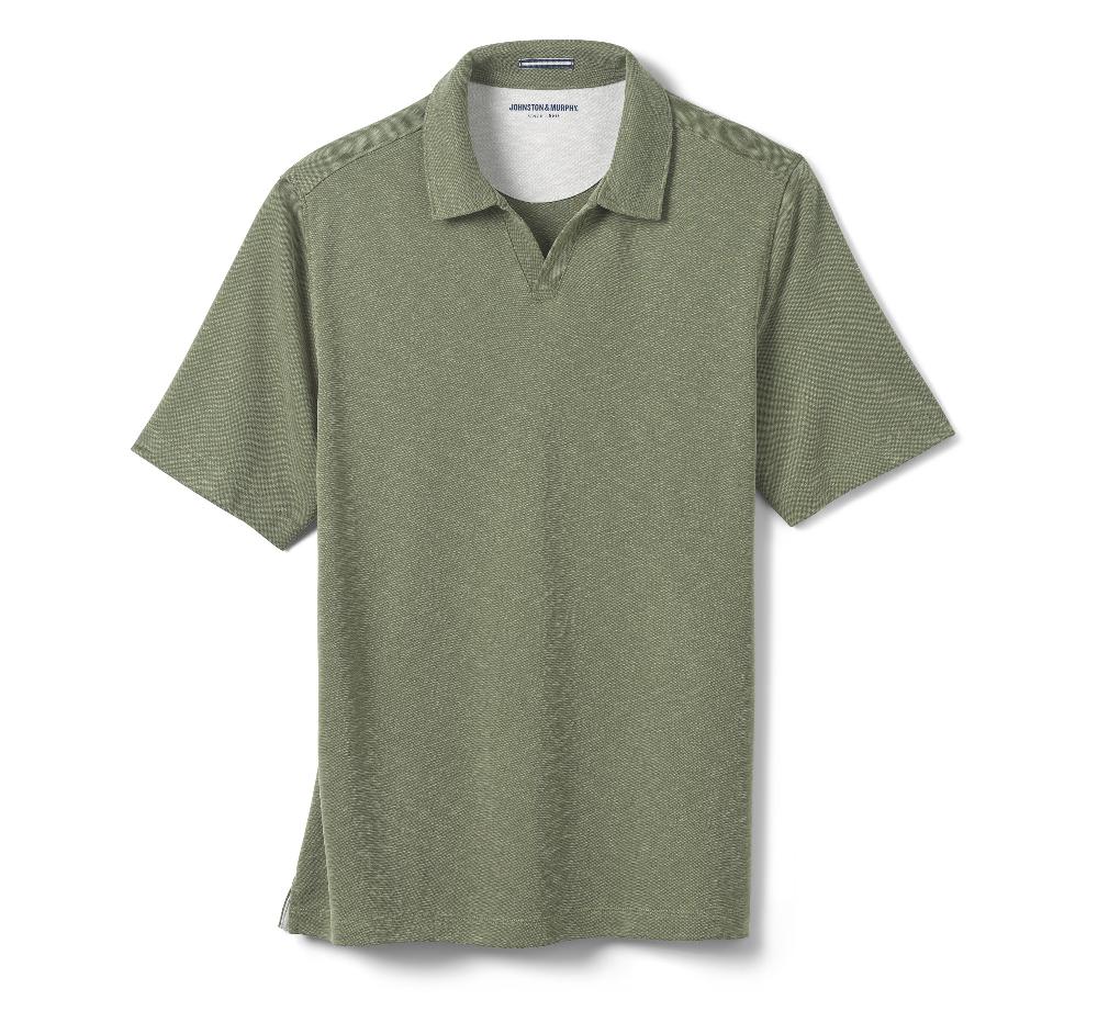 Johnston & Murphy Vintage Slub V-Neck Polo Olive
