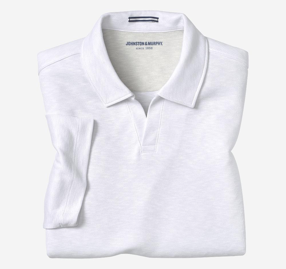 johnston & murphy Vintage Slub V-Neck Polo White