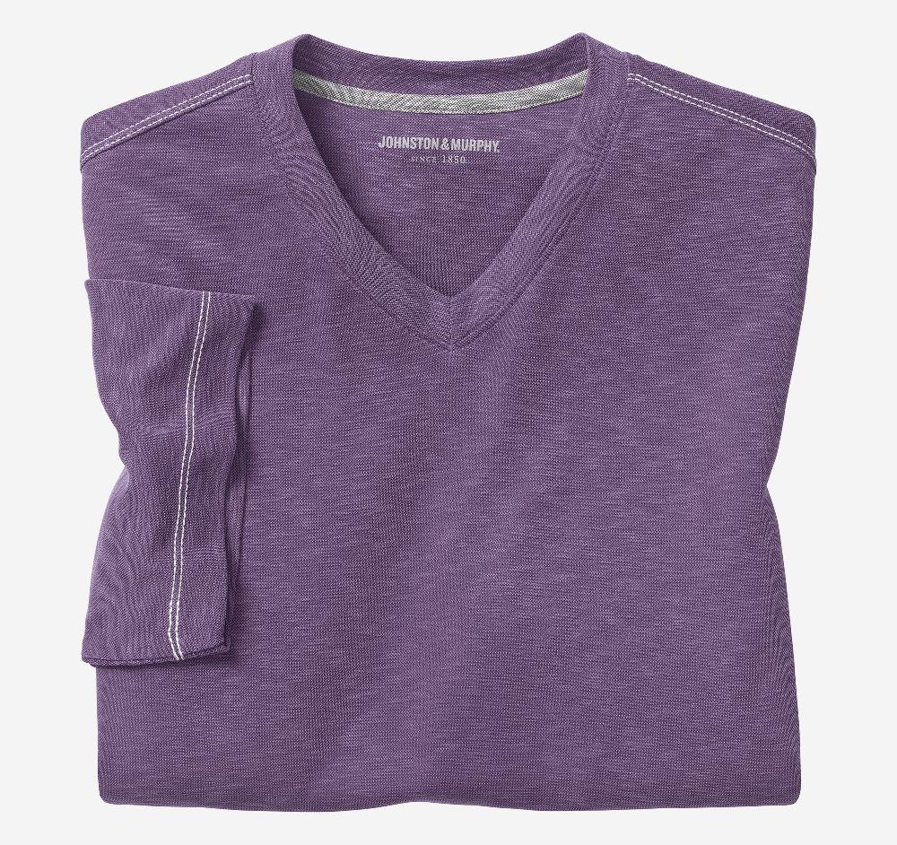 johnston & murphy Vintage Slub V-Neck Tee Purple
