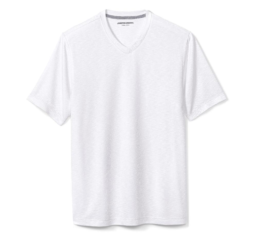 Johnston & Murphy Vintage Slub V-Neck Tee White